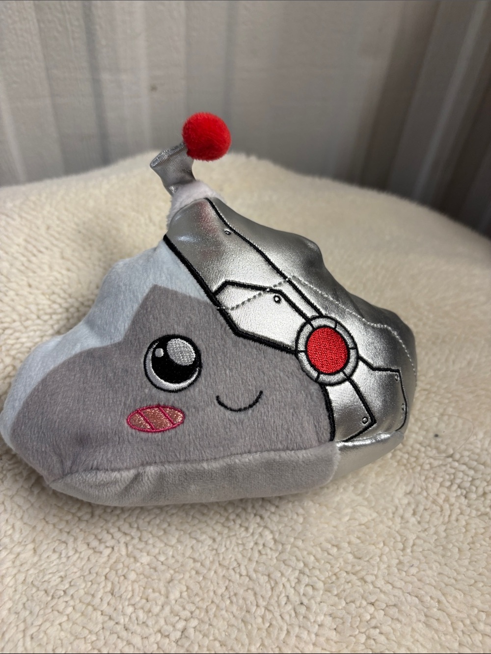 Rocky Silver and Gray Robot Rock Plush with Red Accent